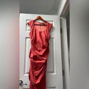 Peachy orange stretch bodycon rouch dress